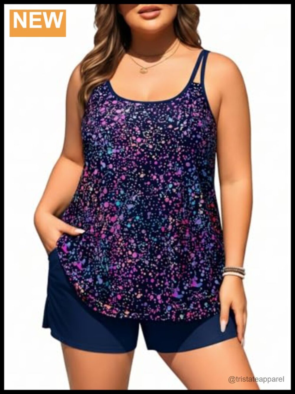 Plus Size Tankini Set Two Piece Flowy Bathing Suit with Shorts